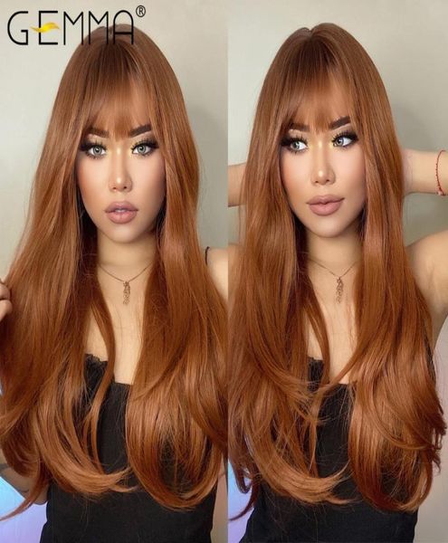 

synthetic wigs gemma red wig long ginger straight for women natural wave with bangs heat resistant cosplay party1594045, Black