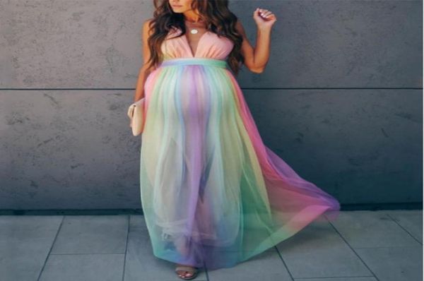 

maternity dresses pography long pregnancy po shoot prop for baby showers party rainbow tulle pregnant women maxi gown5562265, White