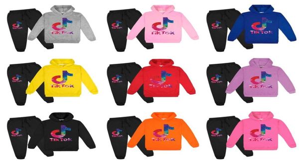 

tiktok sportswear two piece tracksuit hooded outfit for 100170 kids child teenages tik tok hoodie pullover and track pants sport 9765679, White