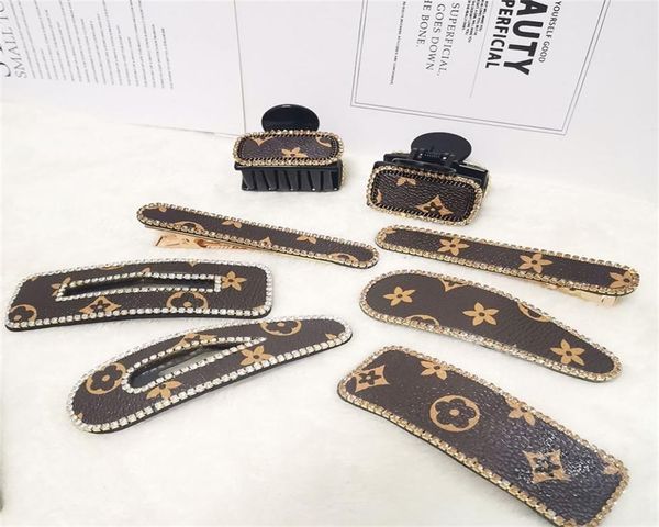 

2022 fashion leather hairpin vintage retro bb clip barette claw rhinestone diamond headdress hair pin clips clamps hair wrap party2691819, Red;brown