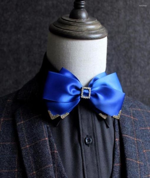 

bow ties men women wedding banquet party shirt tie cravat handmade double layer ribbon rhinestone butterfly god metal head bowtie1326745, Black;gray