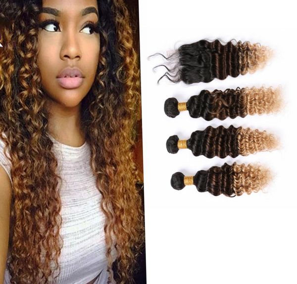 

3tones colored virgin hair bundles with closure 1b827 dark root deep wave ombre extensions human hair 10a human hair bundles 9911561, Black;brown
