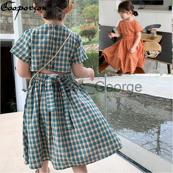 

party dresses gooporson kids dresses for girls summer plaid backless waist collection fashion little girl come beach party children clothes, White;black