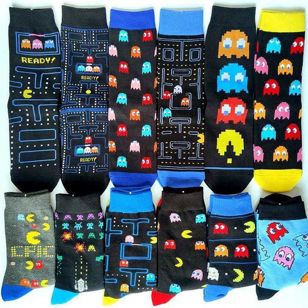 

men's socks men's socks cartoon pakkuman men pac-man game sports cotton basketball skateboard ins tide eat beans gamemen's z2, Black