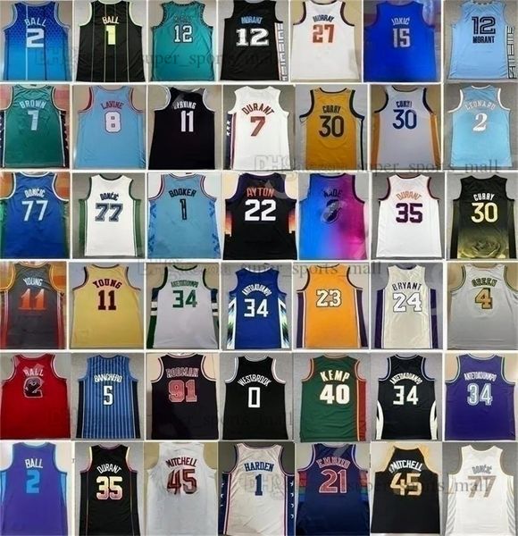 

basketball ja morant curry jerseys stephen ball lillard trae young zach lavine devin booker kevin durant luka doncic antetokounmpo joel embi, Black;red