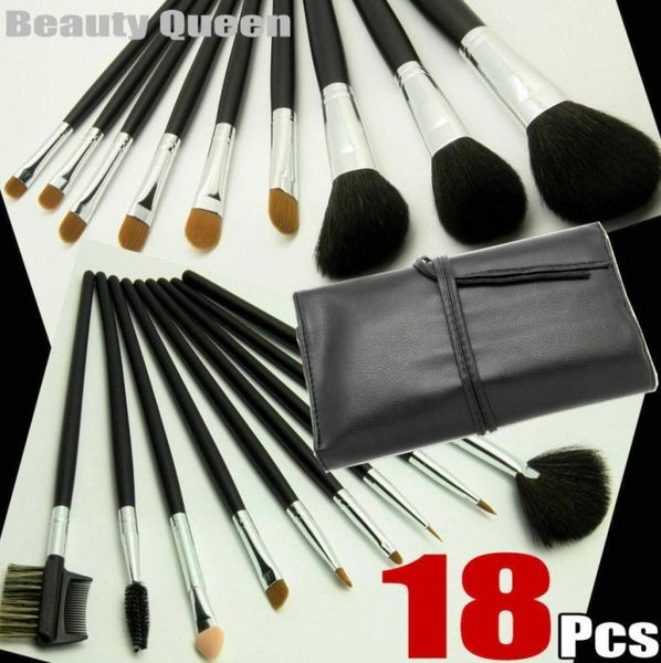 

whole 18 pcs professional makeup brushes set goat hair black bag leather pouch new ship9996446