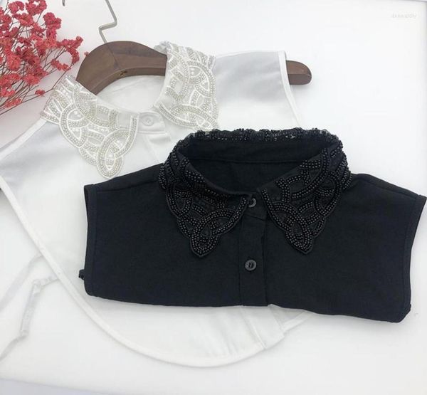 

bow ties women shirt false collar handmade bead detachable fake fashion lapel blouse vestidos tie clothes accessories1620920, Black;gray