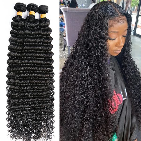 

lace s melodie loose deep wave human hair 2 3 4 bundles 30 40 inch weavy curly brazilian remy for black women 230629, Black;brown
