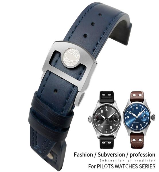 

21mm 22mm hight quality rivet calfskin leather watch band for iwc watch big pilot iw5009 spitfire iw3777 le petit prince mark stra7073883, Black;brown