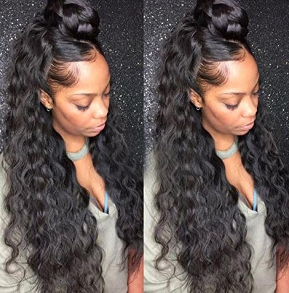 

mhazel long braided curly hair synthetic glueless hair front wig baby hair heat resistant fiber stock4425517, Black