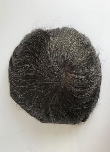 

men thin skin toupee full pu 1b30 grey hair natural looking indian remy hair clear poly men toupee1134132, Black