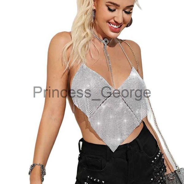 

party dresses y2k full diamonds metallic sequins tank for women hollow out backless v neck crop festival party rave clothes x0629, White;black