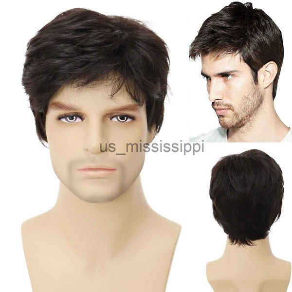 

cosplay wigs short wigs for men synthetic hair dark brown wig with bang halloween costume for man wig cosplay carnival party brownwhitegrey, Black