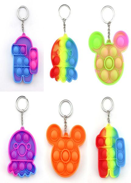 

500pcs rainbow tie dye dinosaur ocs bubble poppers board sensory toy push fidget toys simple key ring keychain h41infe7111294, Blue