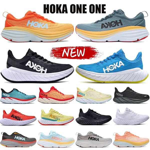 

hoka one runners casual shoes bondi 8 hokas clifton 8 9 triple white carbon x2 on cloud floral people mesh mens trainers women fashion sport, Black