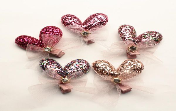 

new baby hair clips glitter love heart with mini lace bows kids hairpins 20pcslot cute girls accessories3290315, Slivery;white