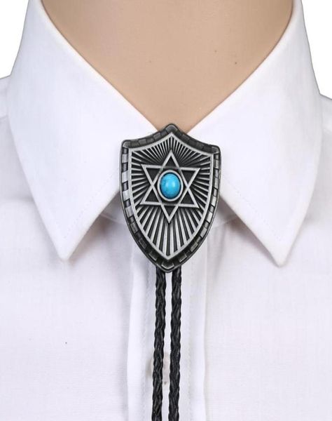 

bow ties western fashion bolo tie necktie six pointed star natural pine zinc alloy leather collar support factory direct sbow7374961, Black;gray