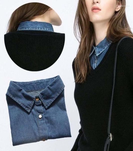 

bow ties fashion wild cotton denim shirt tie decorative sweater fake collar false men and women detachable2492423, Black;gray