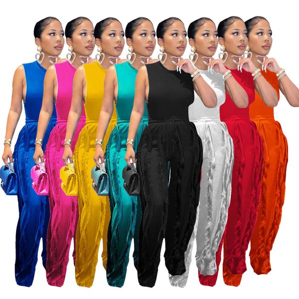 

designer women clothing tassel two piece pants set summer sleeveless tank vest and drawstring trousers matching outfits, White