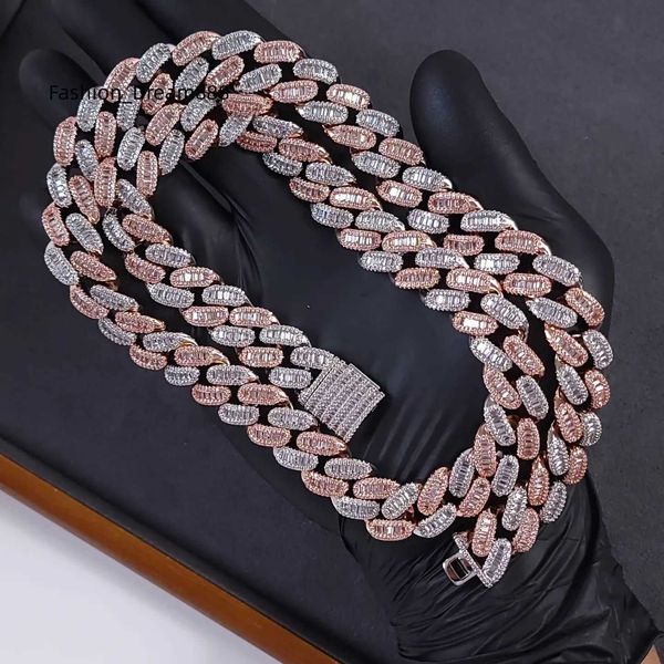 

925 sterling silver 2 tone baguette cut vvs moissanite cuban chain past diamond tester miami hip hop cuban link necklace