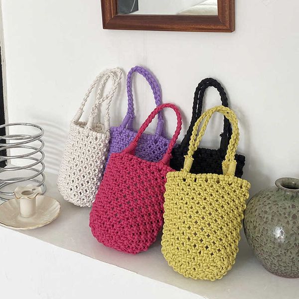 

handmade hollowed out woven bag fishing net bag bucket bag women's handbag
