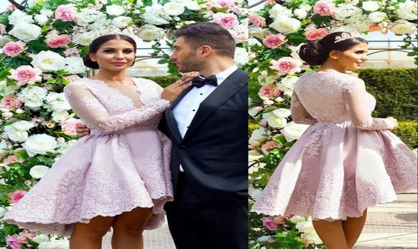 

dusty pink short prom dresses fashion highlow long sleeves knee length party dress elegant lace applique women formal wear evenin4803958, Black