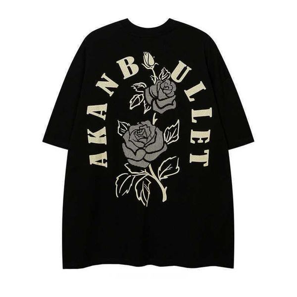 

stussys trendy brand ins short sleeved t-shirt for men with a sense of niche design. trendy american high street print with loose oversize h, White;black