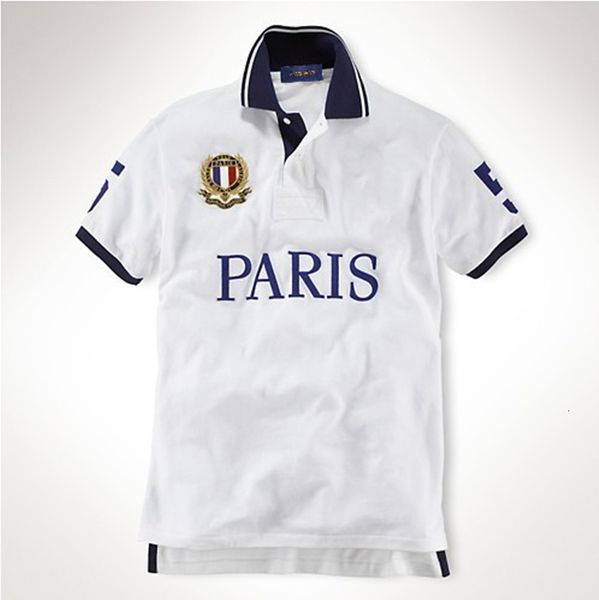 

men's polos summer 100% cotton big white horse horse shirts short sleeve turn-down collar polo men's homme city embroidery 230628, White;black