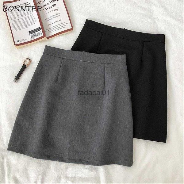 

high waisted skirts women bf stylish summer solid basic office lady daily korean style popular empire slim l230621, Black