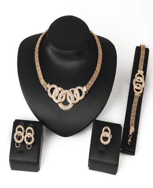 

summer wedding accessories jewelry sets crystal gold color bridal necklace bracelet earrings rings set9036743, White