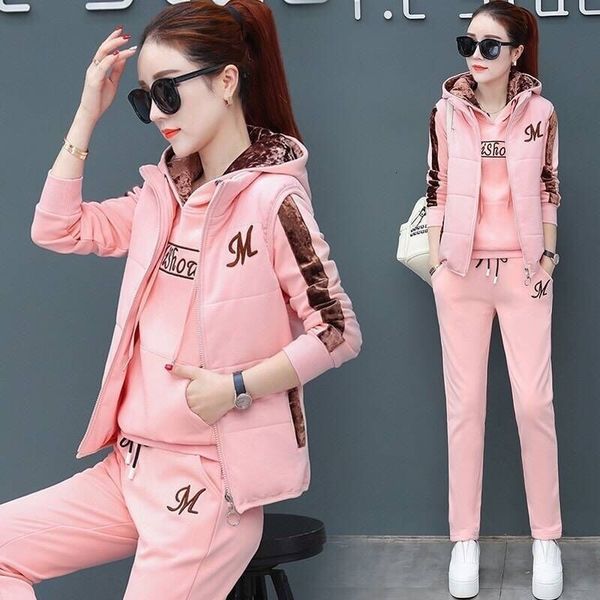 

women s tracksuits 2023 autumn winter casual sweat suit fashion plush thickened hooded waistcoat pants 3 three piece set for women 230629, Gray
