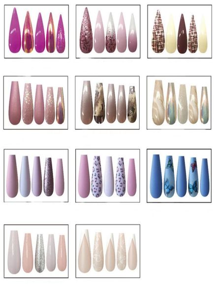 

30pcs shiny ballet false nails tips long coffin fake fingernails tip acrylic adhesive gel full cover for women girls diy nail art 9782486, Red;gold