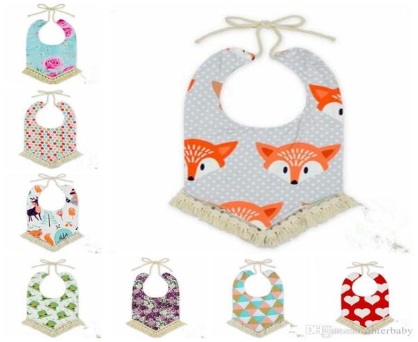 

baby bibs ins tassel floral fox burp cloths infant toddler cotton cartoon bandana baby animal printed saliva towels triangle head 2920110