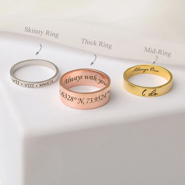 

band rings custom word inside outside engrave ring dainty name personalized stacking promise memorial anniversary gifts 230629, Silver