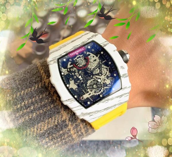 

luxury fibre wood texture case mens watches quartz chronograph movement clock iced out comfort colorful generous rubber watch wholesale and, Slivery;brown