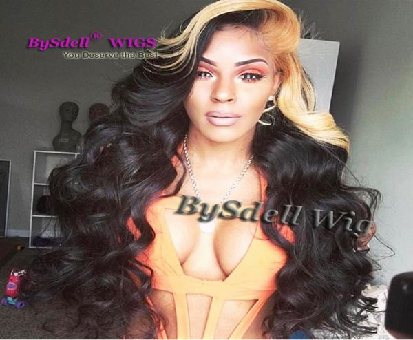 

unique long body wave highlight blonde hair match dark black color wig synthetic heat resistant lace front wigs for web celebrity8097286