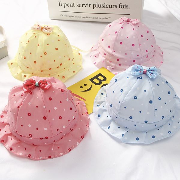 

caps hats spring summer sun hat for baby girl cute dot print infant bucket cap sweet princess bowknot born beanie gorras 230628, Yellow