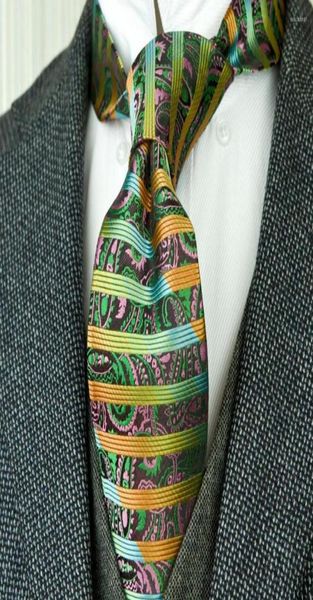 

bow ties stripes paisley multicolor green yellow mens neckties silk jacquard woven tie sets pocket square9275596, Black;gray