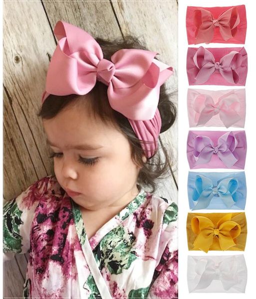 

big bowknot soft nylon infant baby turban birthday girl kids fancy headband newborn boy children red hair band heads wraps 18 colo9926384, Slivery;white