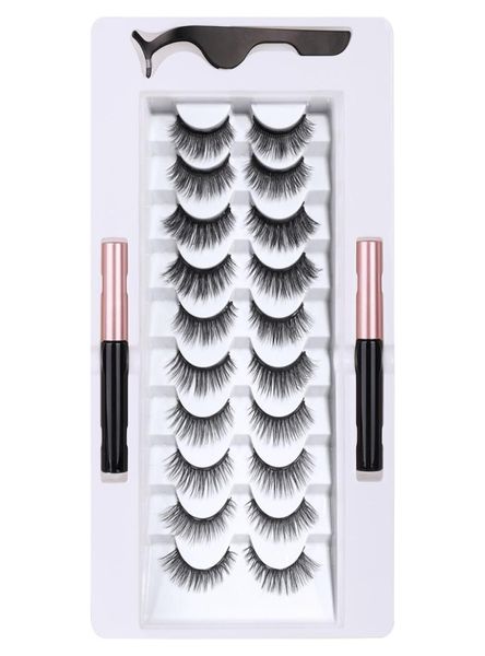 

10 pairs magnetic false eyelashes set with liquid eyeliner tweezer thick natural long magnet fake lashes eyelash extensio1875374
