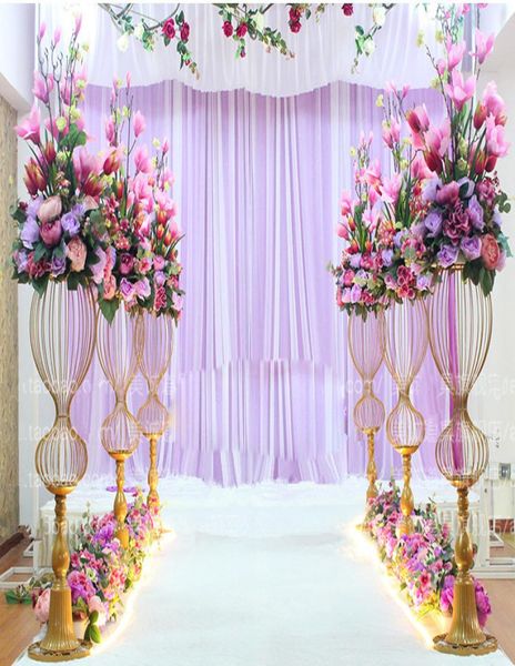 

89cm tall metal wedding road leads flower stand wedding aisle decorations 2020 shiny gold road lead flower vase4404222