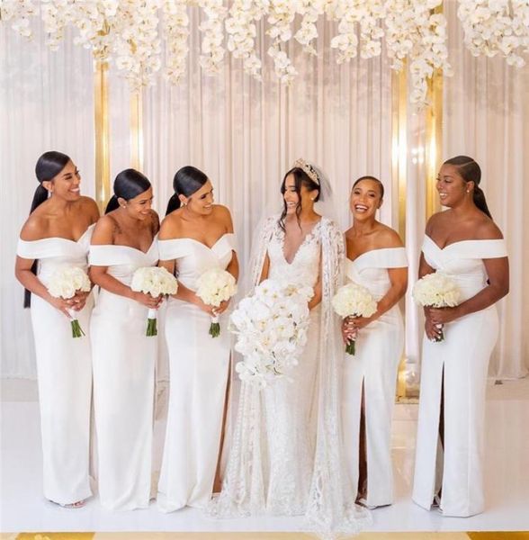 

2019 white off shoulder mermaid bridesmaid dress elegant formal prom evening gown vinatge plus size maid of honor wear bm1533661613, White;pink
