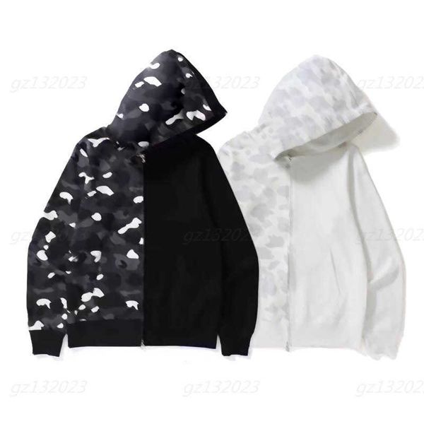 

fall winter zip up hoodie sweatshirts camouflage stitching casual thin fleece hooded jacket designer sweatshirt men hoodies, Black