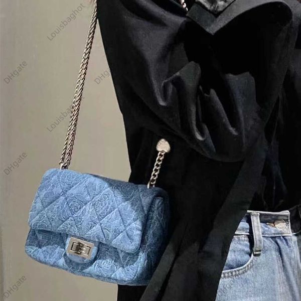 

small fragrant mountain camellia denim love rhombic chain square fat small square bag one shoulder messenger bag
