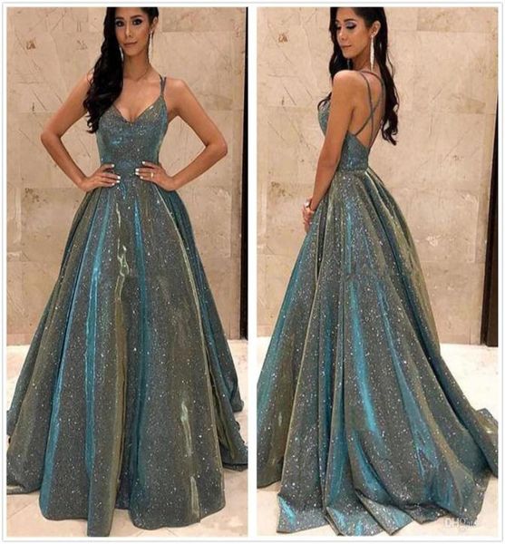 

shiny sequins lace long prom dresses 2020 spaghetti strap cross back a line formal evening party gowns vestido de fiesta6808891, Black