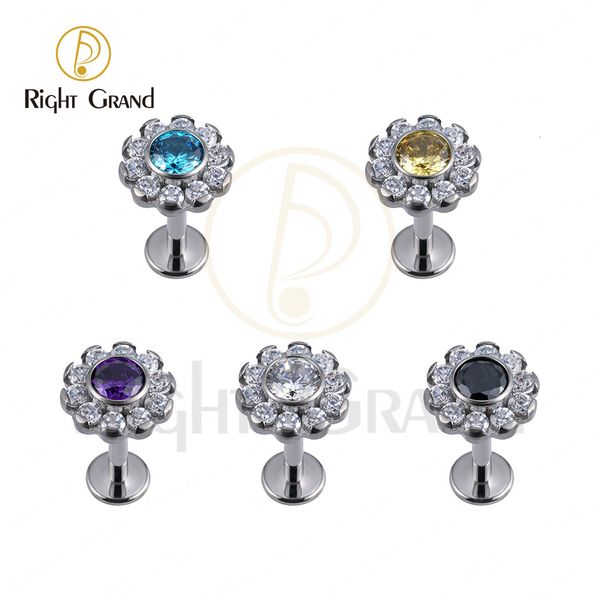 

navel bell button rings right grand astm 36 implant grade 16g flower claw setting zircon labret helix cartilage piercing jewelry 230628, Silver