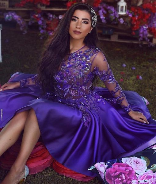 

arabic royal short homecoming dresses new vintage a line sheer neck long sleeve applique beaded cocktail prom gowns custom ma7871261, Black