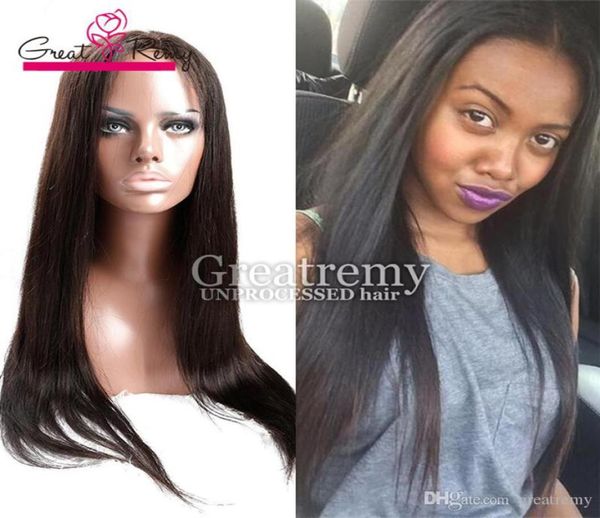 

greatremy adjustable brazilian virign hair lace wigs straight dyeable glueless full lace wig human hair customizable lace front wi1668731, Black
