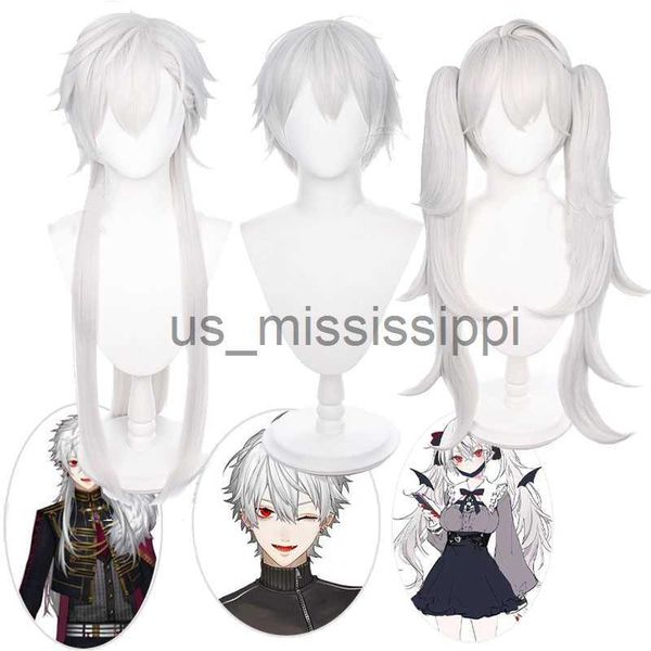 

cosplay wigs nijisanji gamers vtuber kuzuha cosplay wig silver gray short hair or long straight hair double tiger clip women's wigs x06, Black