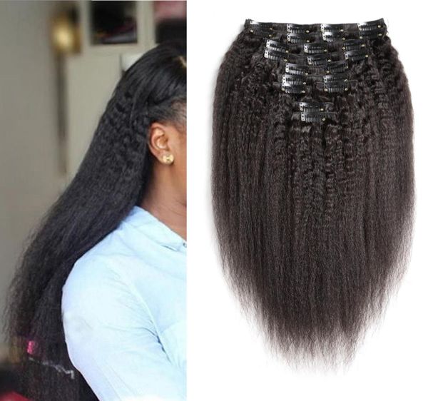 

kinky straight clip in extensions 10pcsset 120g virgin yaki clip in human hair extensions 10quot24quot coarse yaki clip in h7095985, Black;brown